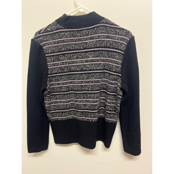 St. John SJK Womens Black & Pink Striped Crewneck Sweater Size 12 - Picture 4 of 6